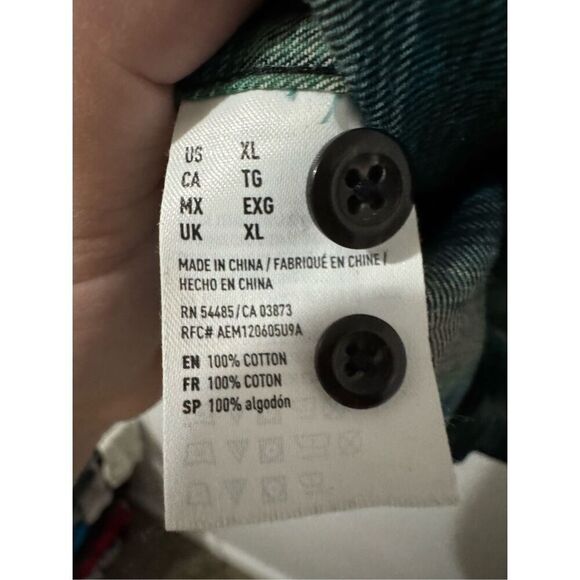 American Eagle Mens 100% cotton Green Plaid Button Front Long Sleeve Shirt sz XL - Picture 5 of 5